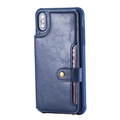 China Anti-fall Mobile Phone Back Cover External Card Holder PU Leather Wallet Case For Iphone11 pro 12 mini 13 max with hand strap for sale