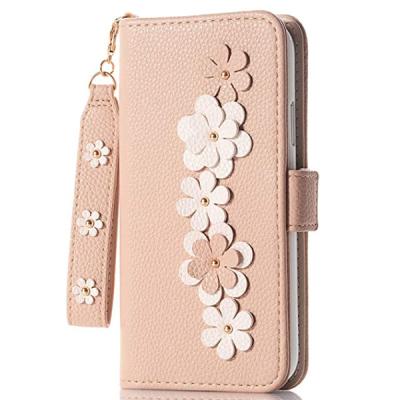 China Anti-drop Custom Design Woman Style Flower Flip Cover Leather Phone Wallet Case For Aquos E6 Sharp Air With Hand Strap for sale