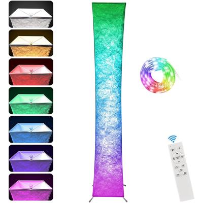 China Dimmable floor lamp, RGB standing lamps 7 colors changing with remote control, white fabric shade, modern light for living room for sale