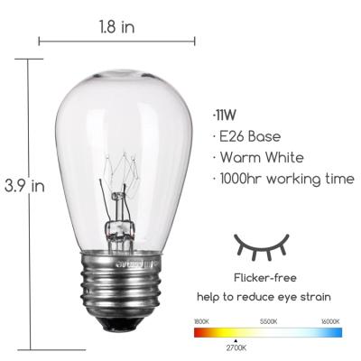 China Dimmable S14 Bulbs, 11 Watt Commercial Grade Warm Replacement Incandescent Bulbs, E26 Bulb for sale