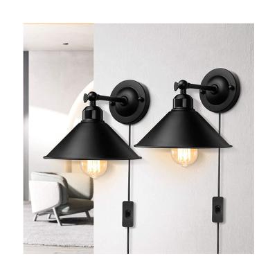 China Fine Workmanship Plug In Wall Sconce, Vintage Black Antique Swing Arm Industrial Wall Lamp Fixture, Plug In Wall Light With Top Off Switch for sale