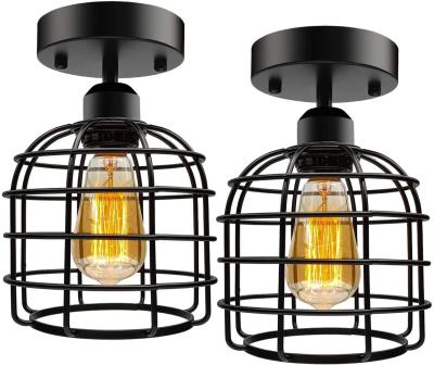 China Downlights American Punk Industrial Style Retro Iron Cage Shape Single Head Ceiling Lamp for sale