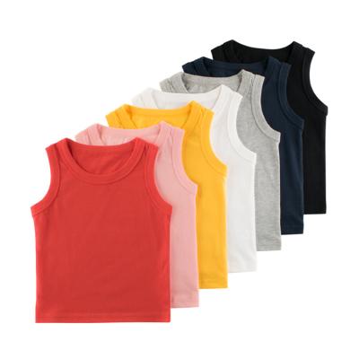 China Solid 100% Sleeveless Knit Plain Tank Tops Kids Cotton Girls Boys Summer Kids Vest Anti-Shrink for sale