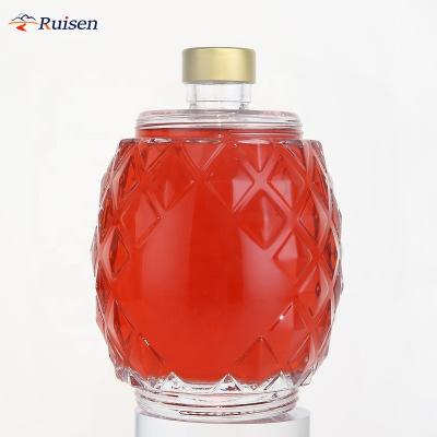 China High End Custom Beverage Pineapple Shaped 500ml Whiskey Glass Bottle for sale