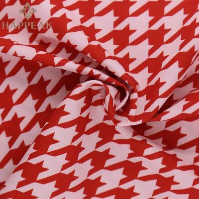 China Happeak Waterproof Hot Sales Polyester Spandex Waterproof Popular Custom Digital Printed Houndstooth Fabric Stretch Poly Fabric For Dress for sale