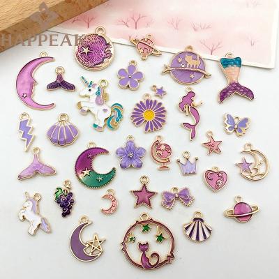 China HAPPEAK Wholesale Romantic Purple Lavender Designer Charms Diy Custom Enamel Dangle Charms For Jewelry Making for sale