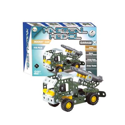 China Construction Toy Kids Toy Building Block Sets 3D Puzzles Trucks Toy Military Army DIY Metal Dump Trucks Educational Toys for sale