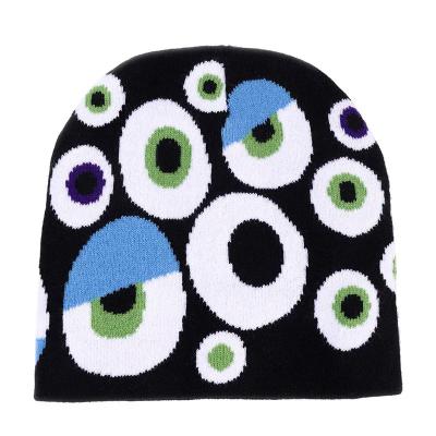 China COMMON Wholesale Unisex All Over puff print made custom 100% cotton winter knitted hats beanies manufacturers for sale