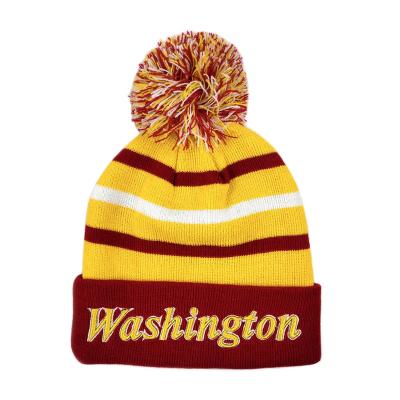 China COMMON wholesale custom beanie/OEM own embroidery logo 100% acrylic pom pom Knitted Fashion OEM Beanie Hat Custom Winter Hat for sale