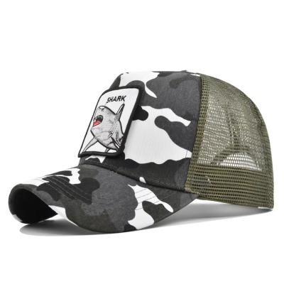 China 6-Panel Hat Flat Embroidery Printing  Customation Camouflogue Sports Trucker Hats 6 Panel Caps with Nylon Mesh for sale