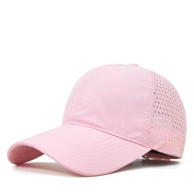 China Breathable & Waterproof OEM Custom 6 Panel White Laser Cut Hole Perforated Hat Waterproof Flex Fit Baseball Cap Closed Back Fitted Dad Hat for sale