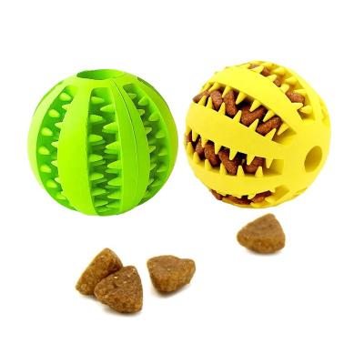 China Natural Rubber Bite Ball Pet Food Feeder Ball Sustainable Durable Non-Toxic Resistant Tooth Chew Ball Cleaning Toys for sale