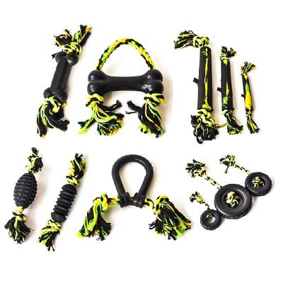 China Factory Price Viable Indestructible Black Rope Natural Rubber Chew Toys Dog Toy Set for sale