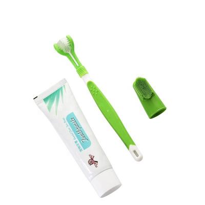 China New Design Dog Dental Care Viable Finger Brush Toothpaste 3 Kit Side Toothbrush for sale