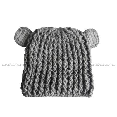 China COMMON 100% Acrylic Gray Beanie Hat With Bear Ears For Kids Cute Style for sale