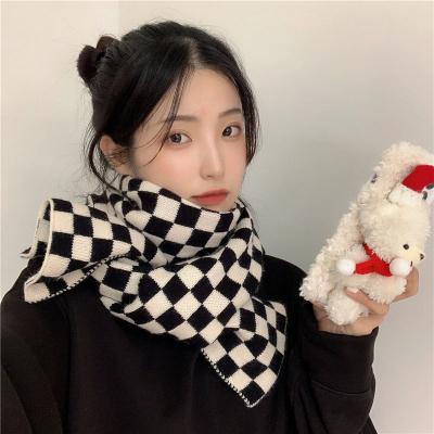 China Faux Fur Fashion Checkerboard Acrylic Scarf Female Net Red Autumn And Winter New Contrast Color Wool Mid Length Warm Scarf for sale