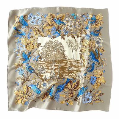 China New square color flower high-grade silk scarf for women spring and autumn 90's real large silk scarf shawl dual-use for sale