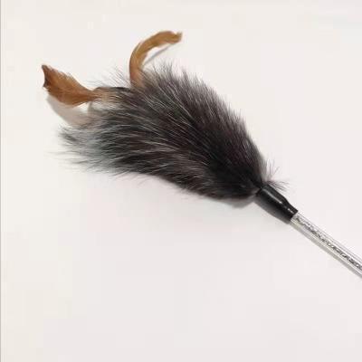 China Teasing Pet Plush Cat Toy Fox Feather Plush Teasing Cat Stick With Handle for sale