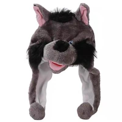 China Gray Wolf Cartoon Animal Plush Hat Kindergarten Performance Headdress Props for sale