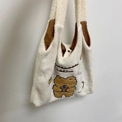 China Fashion Simple Plush Bear Cute Canvas Shoulder Bag 42cm Large Capacity for sale