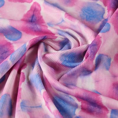 China Organic Flowers Printed Polyester Knit Spandex Rib Jersey Fabric For Swimwear Warm Ribbed Fabric for sale