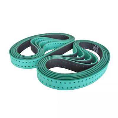 China Durability Hot sales green vulcanized rubber coating flat belt with custom holes for pull film machine for sale