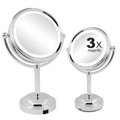 China Magnifying 1x/3x Makeup Mirrors Led Round Table Desk Beauty Vanity LED Make Up Mirror for sale