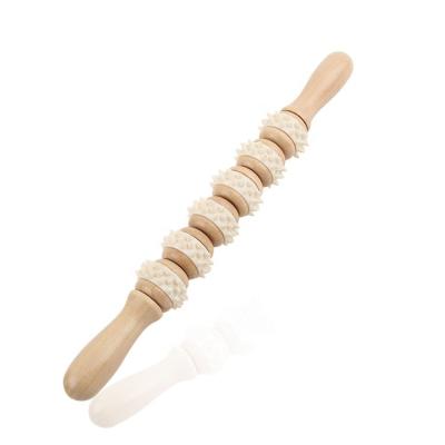 China Durable Manual Wooden Fascia Roller Trigger Points For Release Cellulite Sore Muscle Buffing for sale