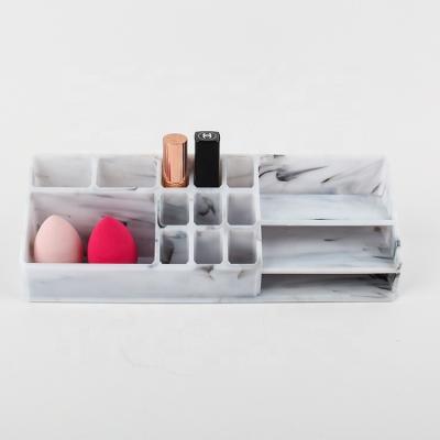 China Sustainable Luxury Marble Home Desktop Vanity Drawer Cosmetic Makeup Plastic Organizer for sale