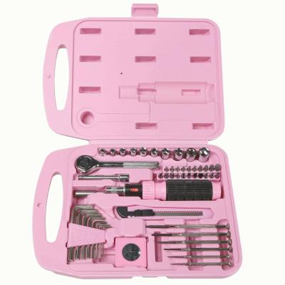 China Pink Color Ladies 55pcs Household Use Handle Tool Household Pink Color Ladies 55pcs Ratchet Handle Portable Tool Kit In Case Tool Box for sale