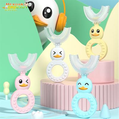 China Top 360 Degree Cartoon Food Grade Silicone Toothbrush New Kids Automatic Children U Shape Toothbrush for sale