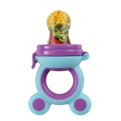 China BPA Free Baby Bag Fruit Vegetable Silicone Teether Sharp Rotating Push Type With 3 Sizes SML Mesh Teat for sale