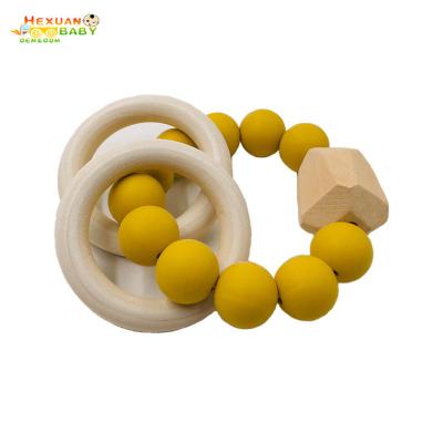 China Food Grade Baby Silicone Beads Teether Bracelet Toys Wooden Teether Ring for sale