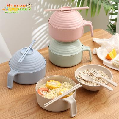 China Children's 5Pcs Wheat Straw Children Dinnerware Set Kids Tableware Sets Cute Toddler Bowl&cup for sale