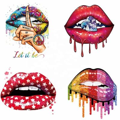 China Garment Lipstick Patches Iron On Patch Transfer Printing Heat Press Patches Custom Lip Heat Transfer Sticker for sale