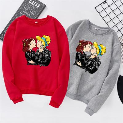 China Viable Cartoon Princess Sisters Print Round Neck Sweater Women Plus Velvet Loose Couple Capless Pullover Student All-match Sweater for sale