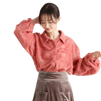 China Beautiful Floral Print Anti-pilling Shirt Woman Lace Long Sleeve Blouse Tops Women's Blouses Shirts for sale