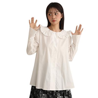 China Beautiful Anti-pilling Ruffle Blouse Woman Cotton Long Sleeve Tops Women's Blouses Shirts for sale