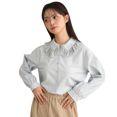 China Big Collar Shirt Woman Anti-pilling Cotton Long Sleeve Lace Tops Women's Blouses Shirts for sale