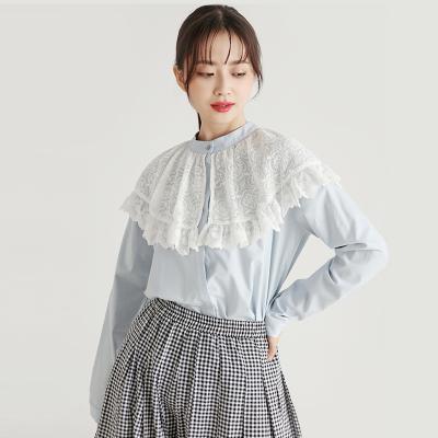 China Big Collar Shirt Woman Anti-pilling Cotton Long Sleeve Lace Tops Women's Blouses Shirts for sale