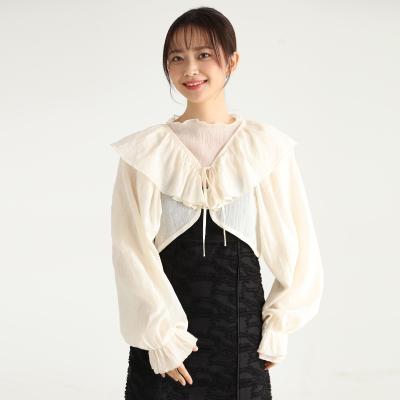 China Anti-pilling custom made cotton ruffle collar cardigan woman tops womens blouses shirts for sale