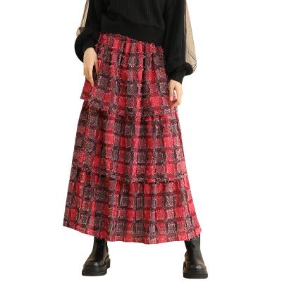 China OEM ODM Japanese Style Anti-Static Women Check Skirt Tiered Maxi Long Gingham Skirt for sale