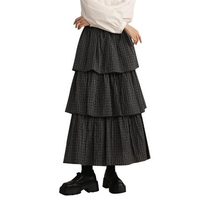 China Japanese Style Anti-Static Sheer Skirt Anti-static OEM ODM Long Tiered Gingham Skirt Women's Maxis for sale