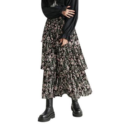 China Japanese Style Anti-Static Women's OEM ODM Skirt Floral Printed Tiered Skirt Maxi Long for sale