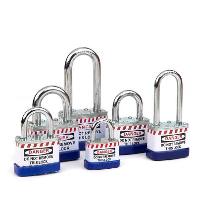 China Padlock 41 Laminated Security Laminated Steel Padlock For Lockout Industrial Corrosive Environments Plastic Bumper For Easy Identification for sale