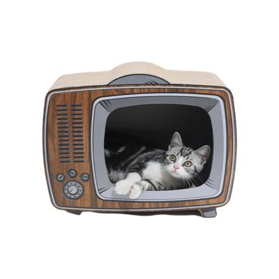 China Customization Attractive Price Viable Wholesale Creative Television Shape Cat Nest Vertical Corrugated Cat Scratch Board For Kitten for sale