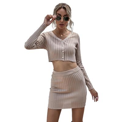 China 2021 Breathable Casual Autumn Crop Top Bottoming Sweater Skirts Set Fashion Women Dress Skirts Two Piece Set for sale