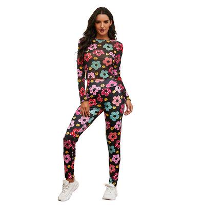 China 2021 Hot Selling QUICK DRY Long Sleeve Yoga Fitness Suit Set Two Piece Women Leggings Tight Print Jogging Tracksuit For Women for sale