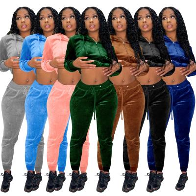 China QUICK DRY Custom Clothing Women Hoodie Sweatsuit Autumn Winter Gym Casual Workout 2 Piece Set Women Jogger Velor Jogger Two Piece Pants for sale