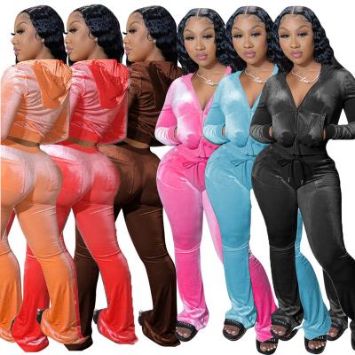 China QUICK DRY Women's Tracksuit Velor Hoodie Sportswear Women's Clothing 2 Piece Pants Set Outfit For Ladies Women Wide-Leg Pants Two-Piece Set for sale